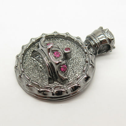 925 Sterling Silver Real Ruby Gem Perfume Bottle Design Slide Pendant