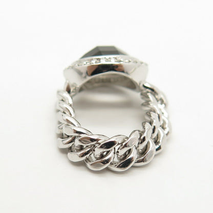 925 Sterling Silver Real Smoky Quartz & C Z Cable Chain Ring Size 6 3/4