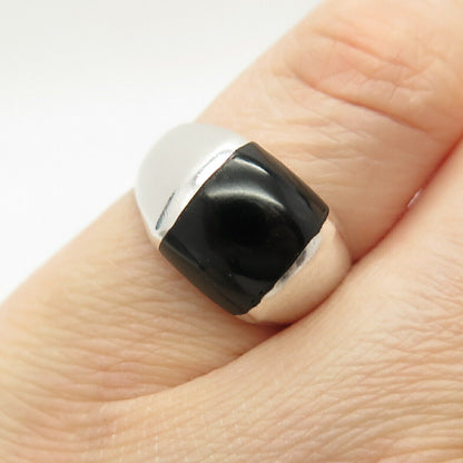 925 Sterling Silver Real Black Onyx Gem Ring Size 5 3/4