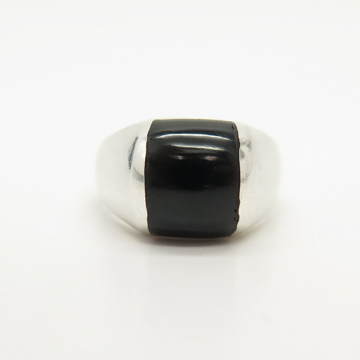 925 Sterling Silver Real Black Onyx Gem Ring Size 5 3/4