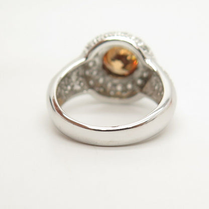 925 Sterling Silver White & Citrine-Tone C Z Ring Size 7