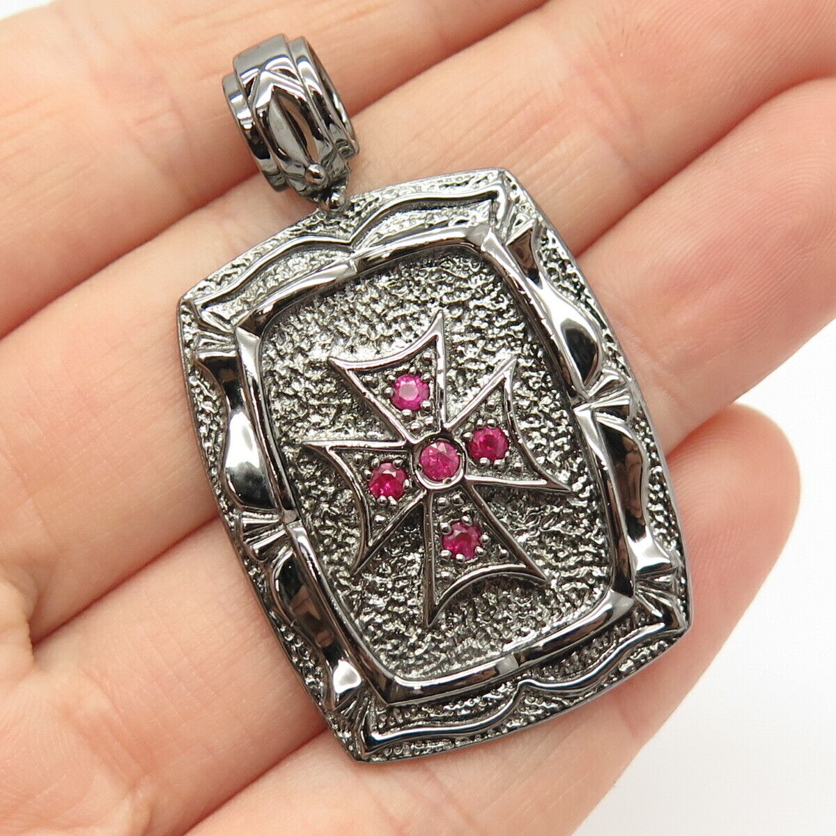 925 Sterling Silver Real Ruby Gemstone Cross Design Pendant