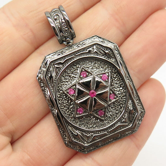 925 Sterling Silver Real Ruby Gem Star of David Judaica Slide Pendant