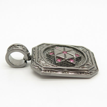 925 Sterling Silver Real Ruby Gem Star of David Judaica Slide Pendant