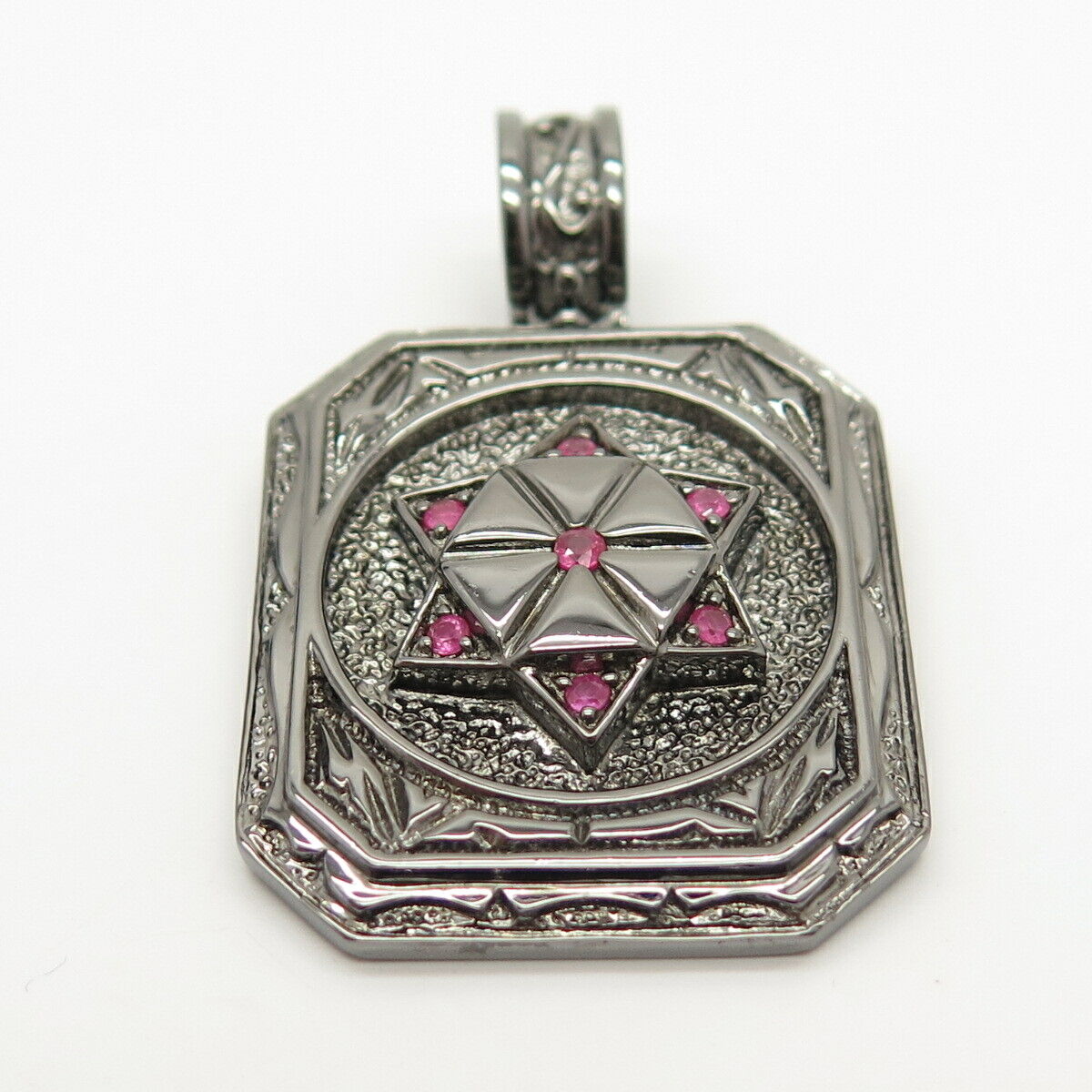 925 Sterling Silver Real Ruby Gem Star of David Judaica Slide Pendant