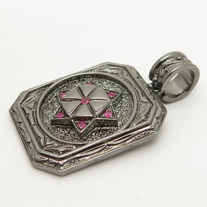 925 Sterling Silver Real Ruby Gem Star of David Judaica Slide Pendant