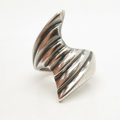 925 Sterling Silver Vintage Mexico Ribbed Statement Ring Size 6 3/4