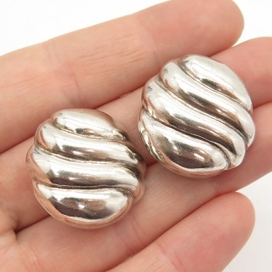 925 Sterling Silver Vintage Mexico Ribbed Hollow Clip On Earrings