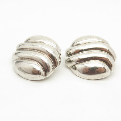 925 Sterling Silver Vintage Mexico Ribbed Hollow Clip On Earrings