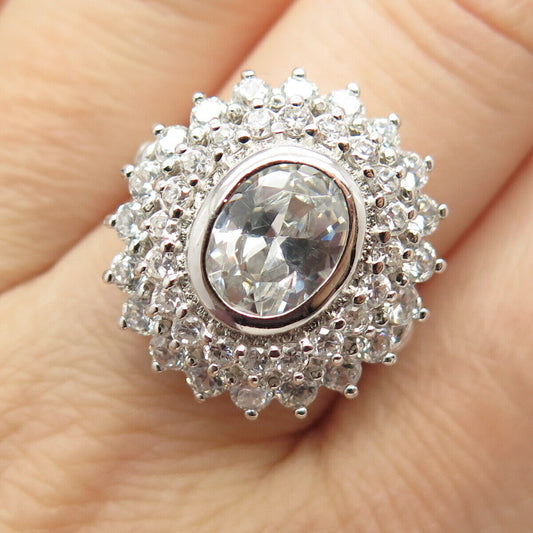 925 Sterling Silver Oval-Cut C Z Ring Size 7 1/4