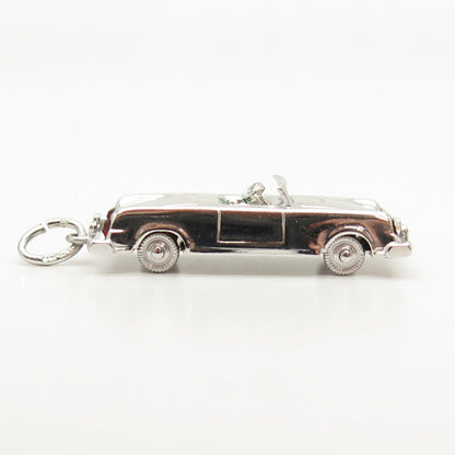 925 Sterling Silver Vintage Green Enamel & C Z Retro Car Movable Pendant