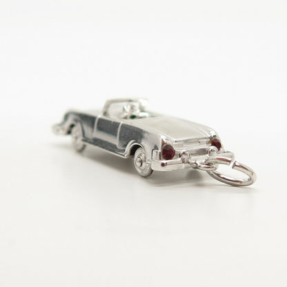 925 Sterling Silver Vintage Green Enamel & C Z Retro Car Movable Pendant