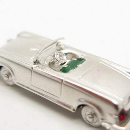 925 Sterling Silver Vintage Green Enamel & C Z Retro Car Movable Pendant