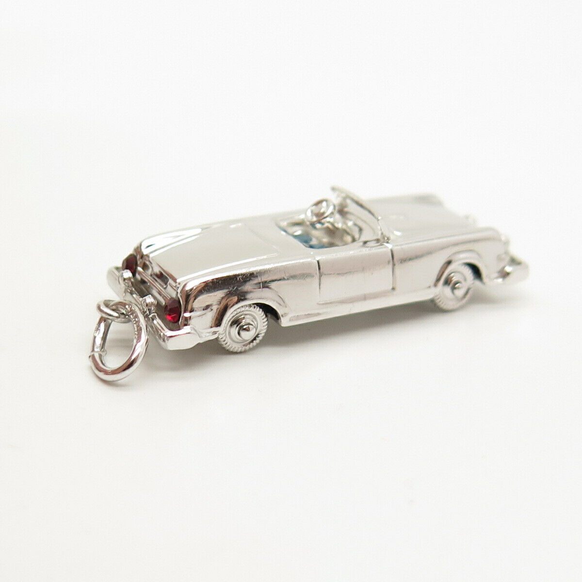 925 Sterling Silver Vintage Blue Enamel & C Z Retro Car Movable Pendant