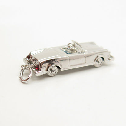 925 Sterling Silver Vintage Blue Enamel & C Z Retro Car Movable Pendant