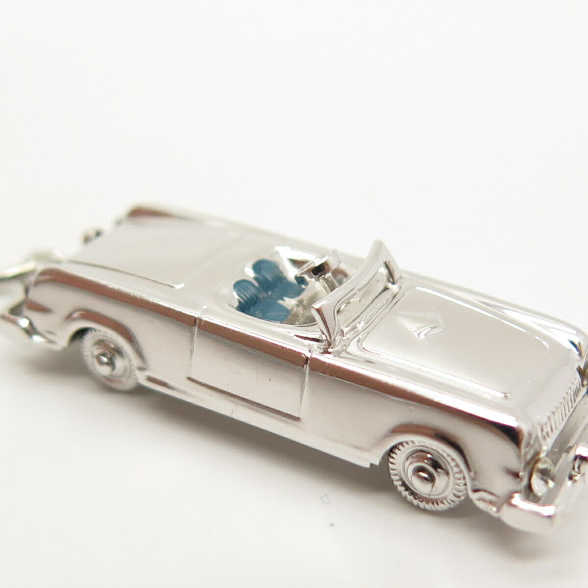 925 Sterling Silver Vintage Blue Enamel & C Z Retro Car Movable Pendant