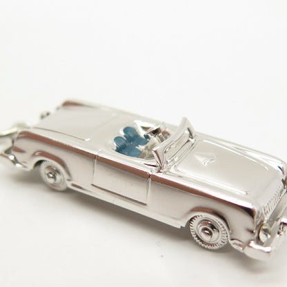 925 Sterling Silver Vintage Blue Enamel & C Z Retro Car Movable Pendant