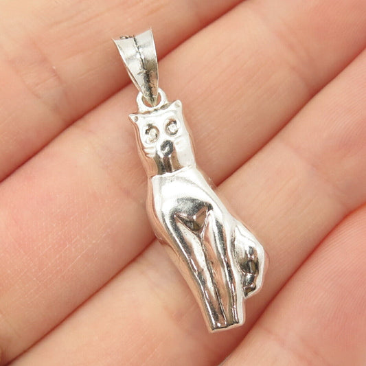 925 Sterling Silver Vintage Cat Design Hollow Pendant