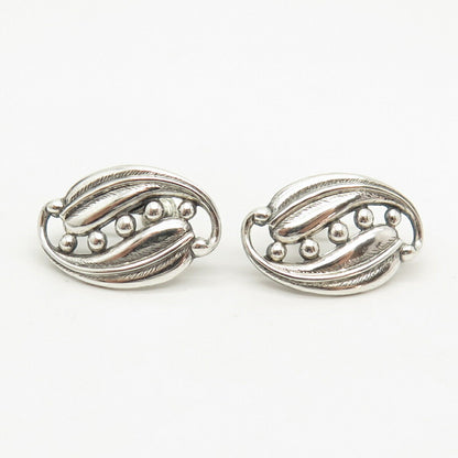 925 Sterling Silver Vintage BEAU Leaf Design Screw Back Earrings