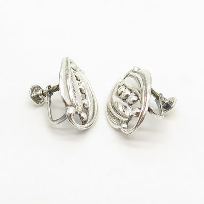 925 Sterling Silver Vintage BEAU Leaf Design Screw Back Earrings