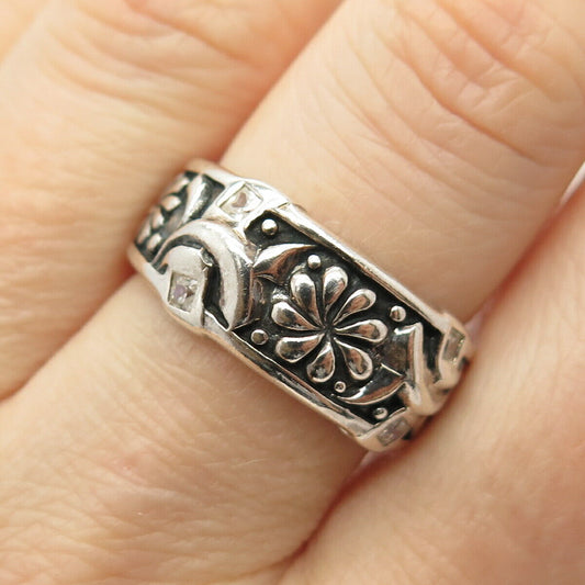 925 Sterling Silver Vintage C Z Floral Ring Size 8 3/4