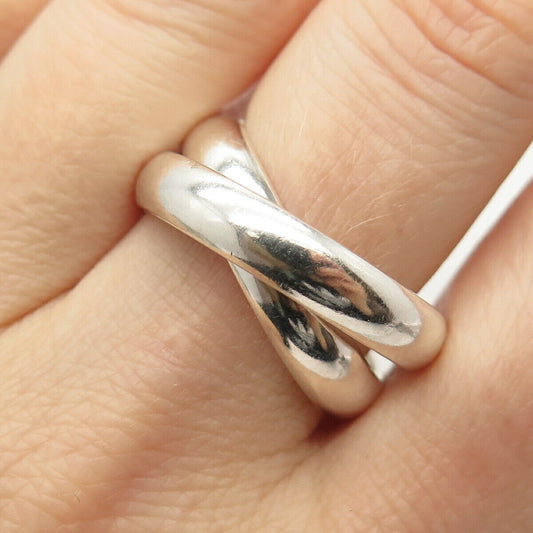 925 Sterling Silver Double Interlocked / Crossover Ring Size 9 1/4