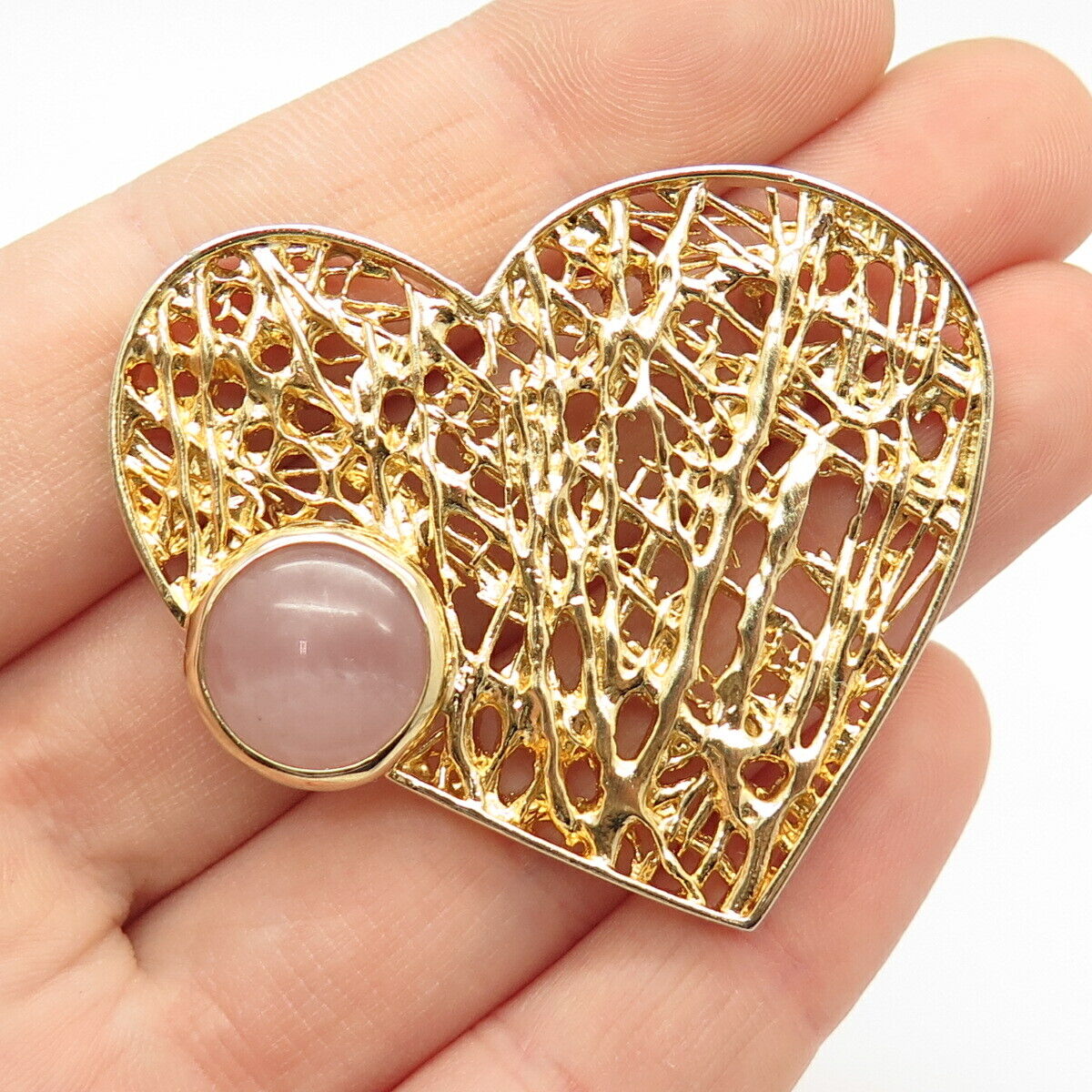 925 Sterling Silver Gold Plated Rose Quartz Heart Slide Pendant