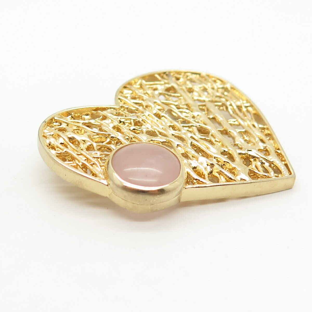 925 Sterling Silver Gold Plated Rose Quartz Heart Slide Pendant