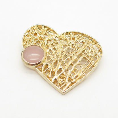 925 Sterling Silver Gold Plated Rose Quartz Heart Slide Pendant