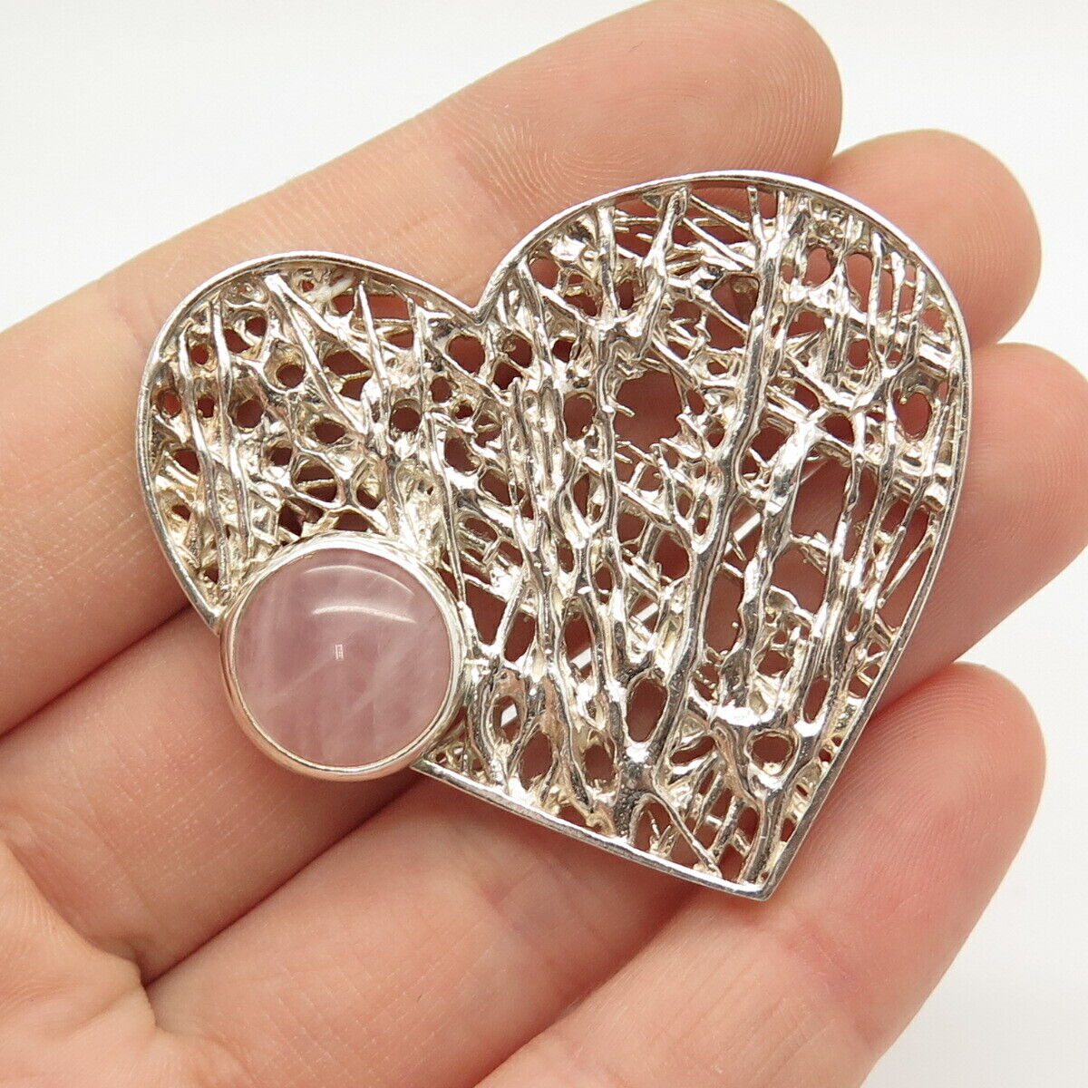 925 Sterling Silver Real Rose Quartz Heart Slide Pendant