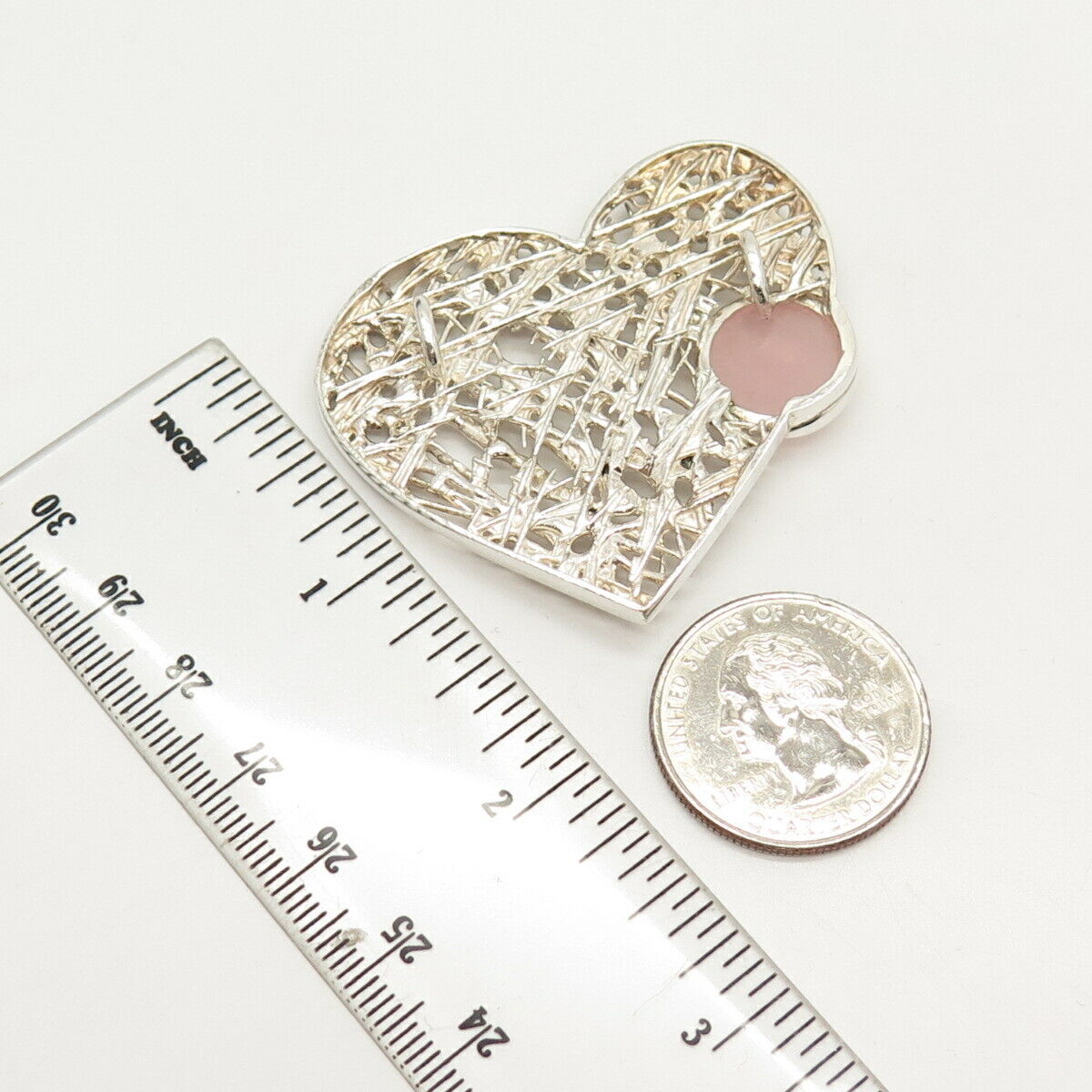 925 Sterling Silver Real Rose Quartz Heart Slide Pendant