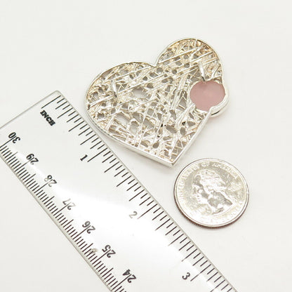 925 Sterling Silver Real Rose Quartz Heart Slide Pendant