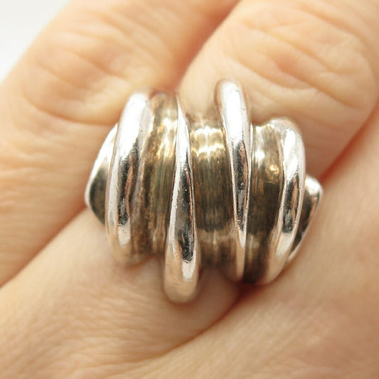 925 Sterling Silver Vintage Ribbed Ring Size 5 3/4