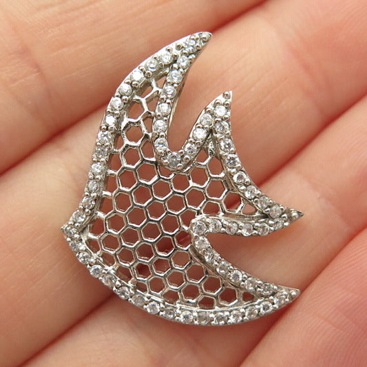 925 Sterling Silver C Z Fish Design Slide Pendant