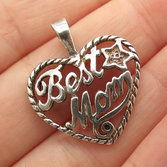 925 Sterling Silver Vintage "Best Mom" Heart Design Pendant