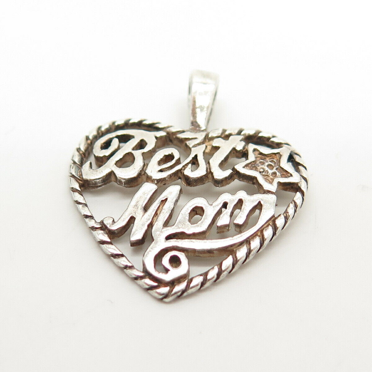 925 Sterling Silver Vintage "Best Mom" Heart Design Pendant