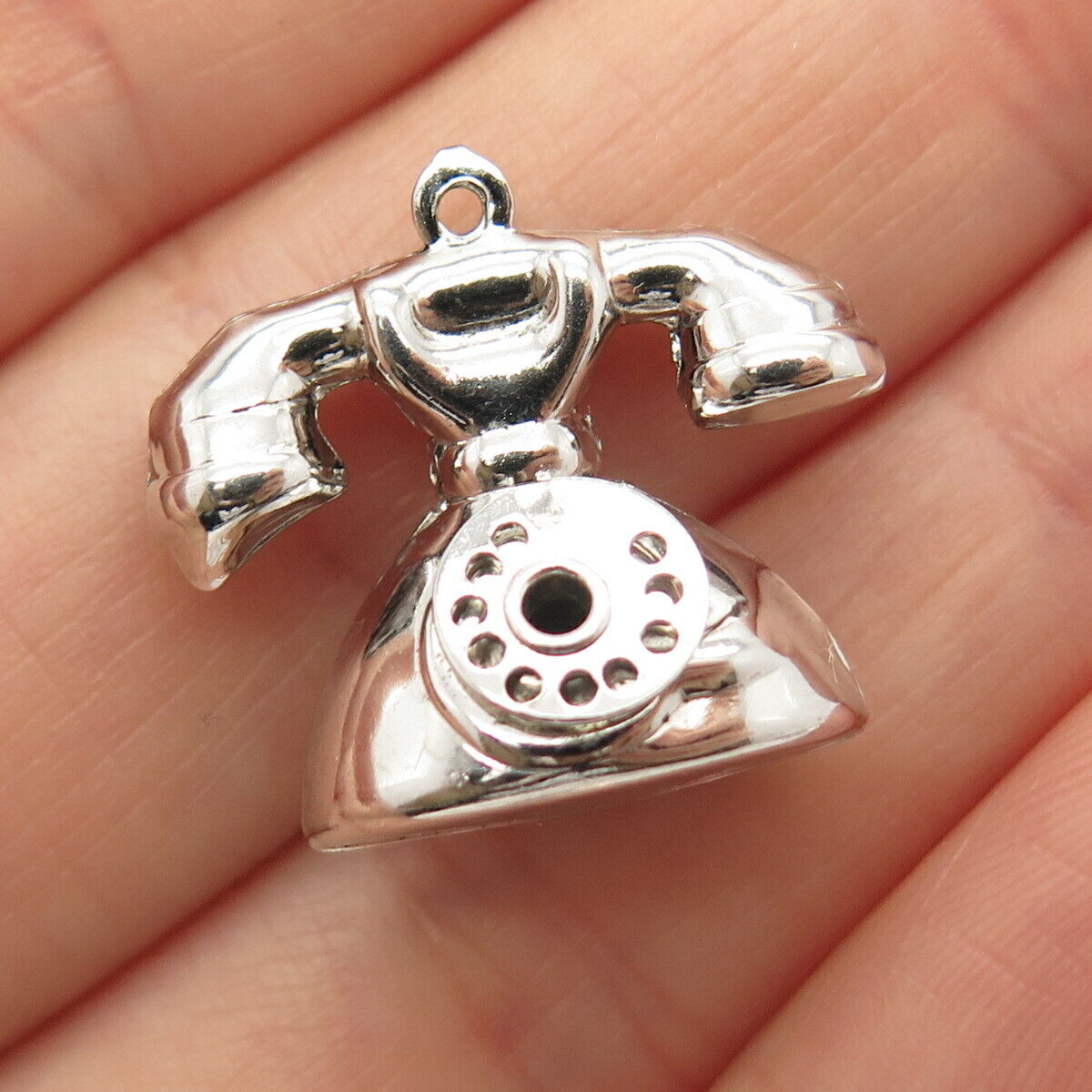 925 Sterling Silver Vintage Retro Rotary Phone Design Charm Pendant