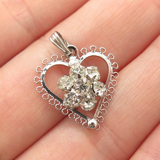 925 Sterling Silver Vintage C Z Open Heart Pendant