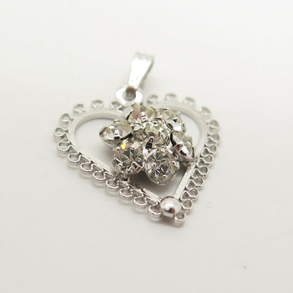 925 Sterling Silver Vintage C Z Open Heart Pendant