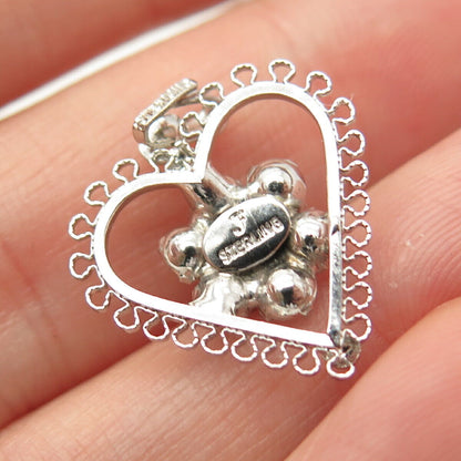 925 Sterling Silver Vintage C Z Open Heart Pendant