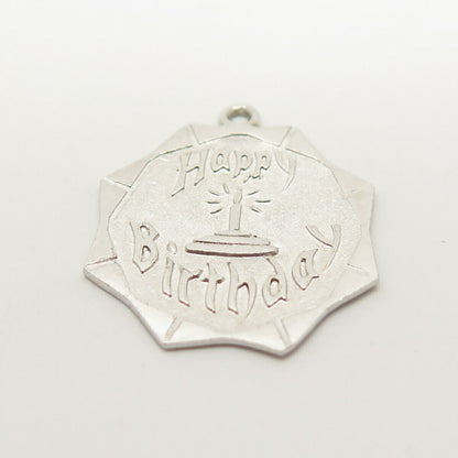 925 Sterling Silver Vintage "Happy Birthday" Candle Round Pendant