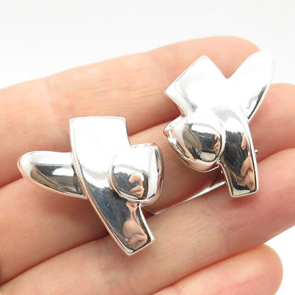 925 Sterling Silver Vintage Krypell "X" Design Clip On Earrings