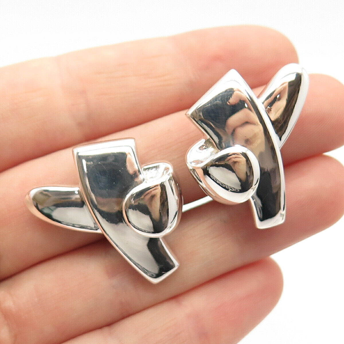 925 Sterling Silver Vintage Krypell "X" Design Clip On Earrings