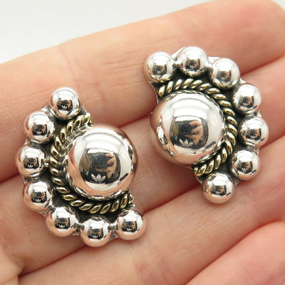 925 Sterling Silver 2-Tone Vintage Mexico Ethnic Hollow Earrings