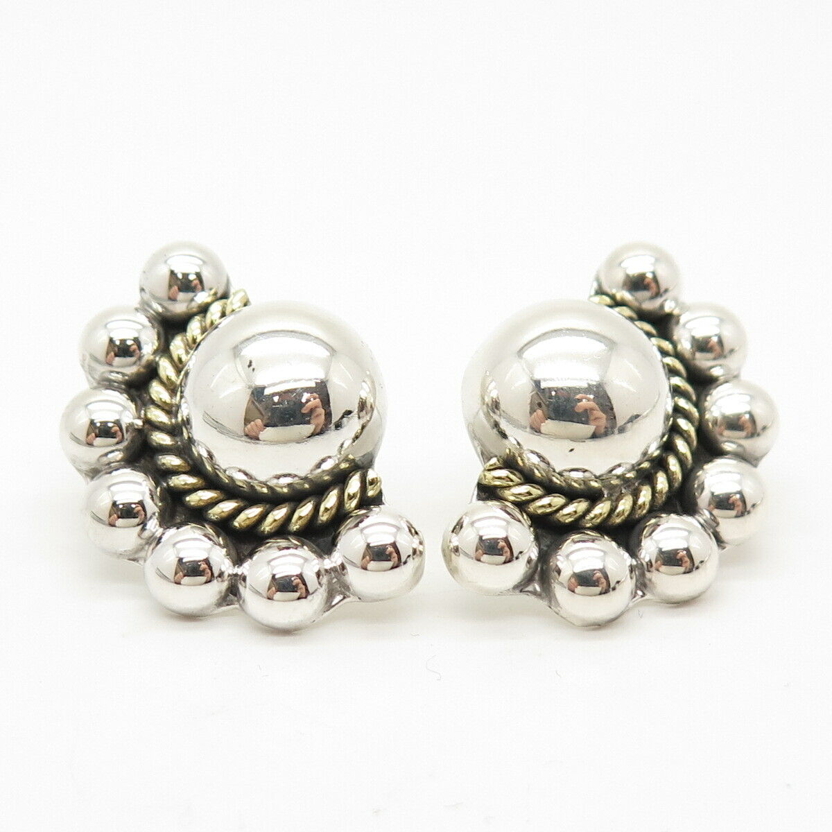 925 Sterling Silver 2-Tone Vintage Mexico Ethnic Hollow Earrings