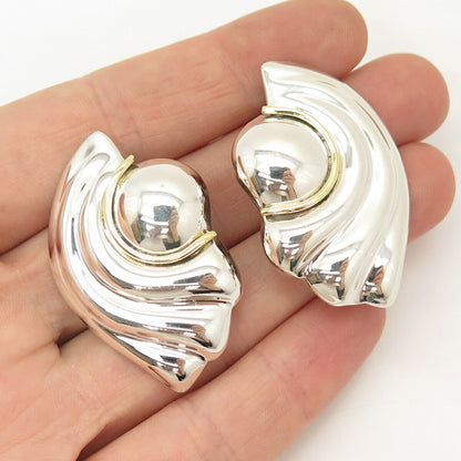 925 Sterling Silver 2-Tone Vintage Mexico Ribbed Clip On Earrings