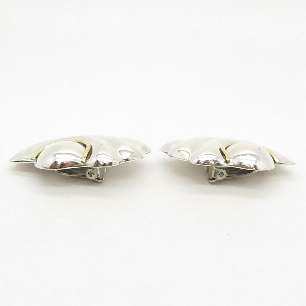 925 Sterling Silver 2-Tone Vintage Mexico Ribbed Clip On Earrings