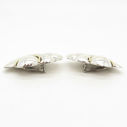 925 Sterling Silver 2-Tone Vintage Mexico Ribbed Clip On Earrings