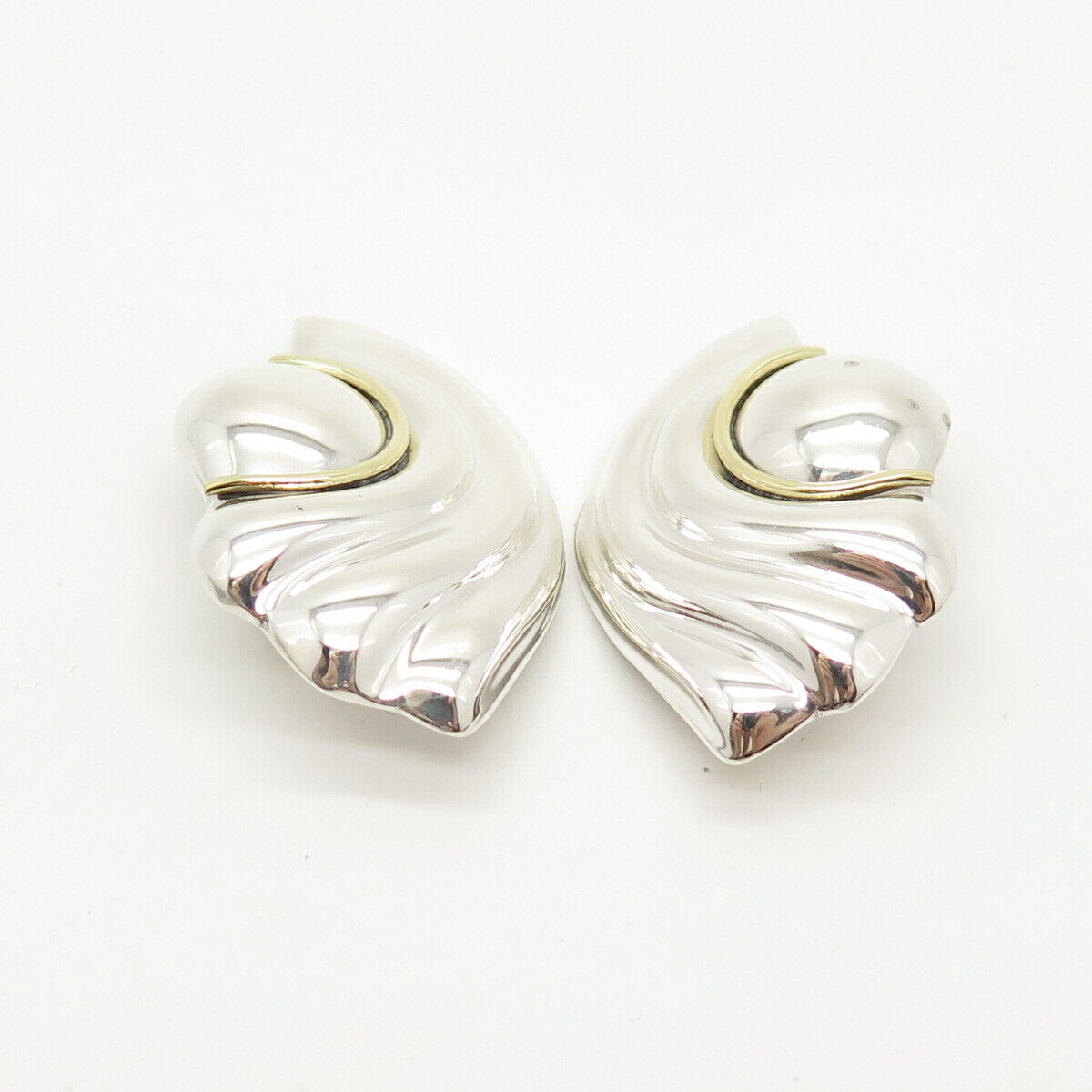 925 Sterling Silver 2-Tone Vintage Mexico Ribbed Clip On Earrings