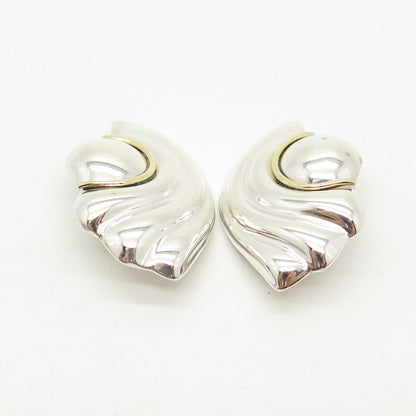 925 Sterling Silver 2-Tone Vintage Mexico Ribbed Clip On Earrings